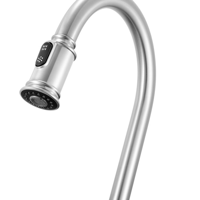 Simoni Model: RVF1234BN Ruvati Simoni Stainless Steel Pull Down Kitchen Faucet Single Handle Traditional Gooseneck with Pull Out Sprayer – RVF1234BN