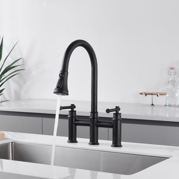 8” Double Handle 3 Hole Kitchen Faucet in Matte Black – Model# KSK8239MB
