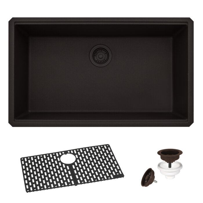 epiGranite Model: RVG2080ES Ruvati 32 x 19 inch Granite Composite Quartz Undermount Single Bowl Kitchen Sink – Espresso Brown – RVG2080ES