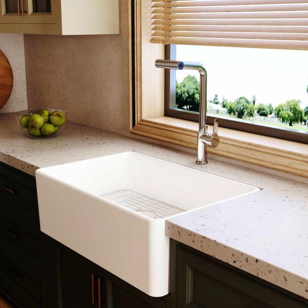 Oakland 24″ Single Bowl Porcelain Apron Farm Sink in White Model # KPF2418W-CB