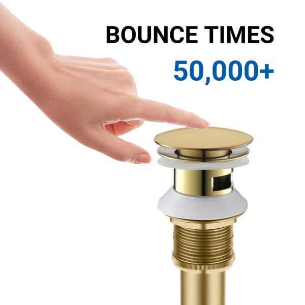 Oakland Bathroom Sink Drain Push Style Pop-Up with Overflow in Satin Gold Finish Model# KSPOP-07