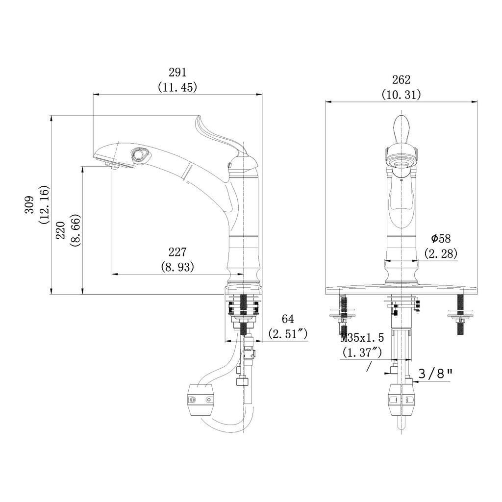 Single Handle 1 Hole Pull-Out Kitchen Faucet in Brushed Nickel Model# KSK1116BN