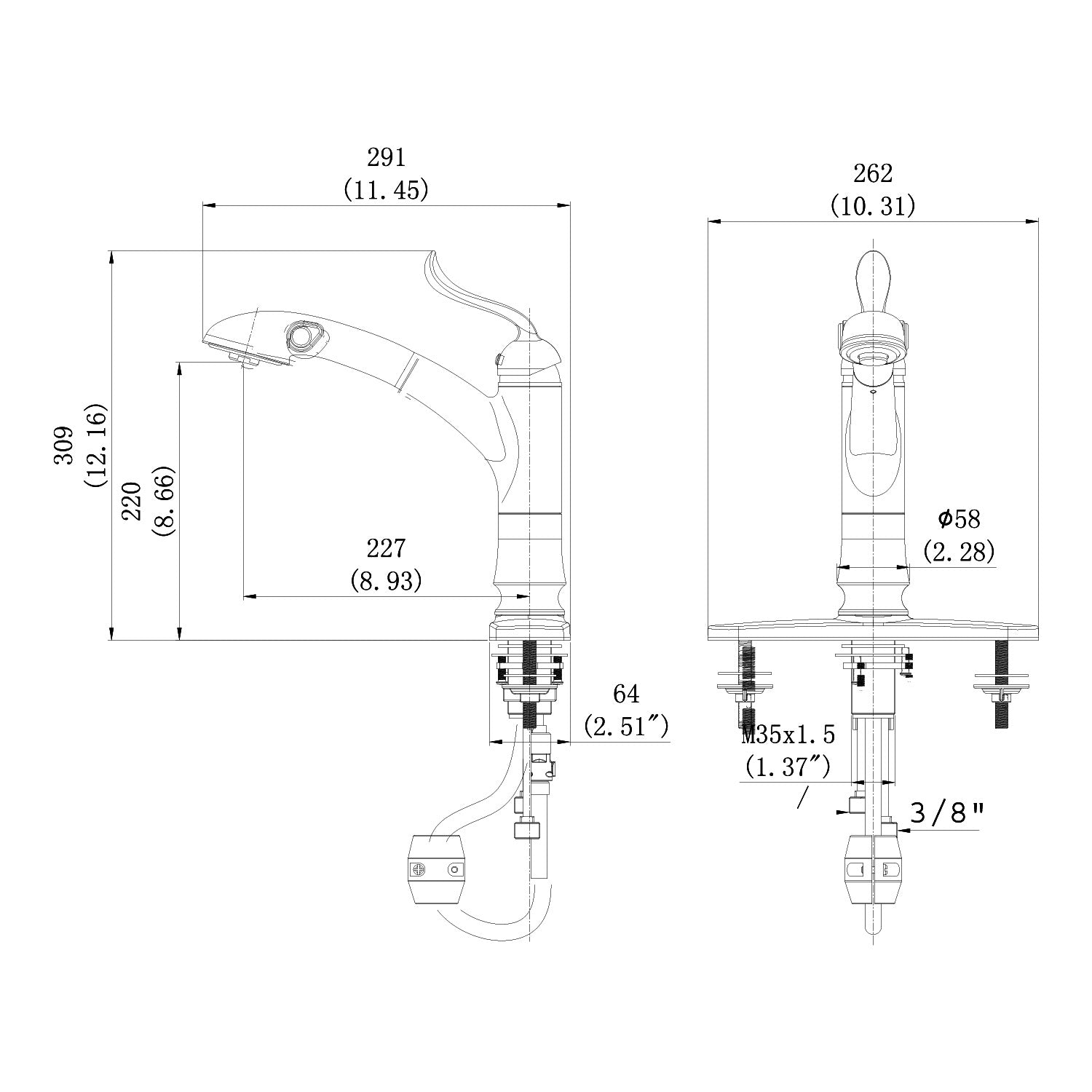 Single Handle 1 Hole Pull-Out Kitchen Faucet in Brushed Nickel Model# KSK1116BN