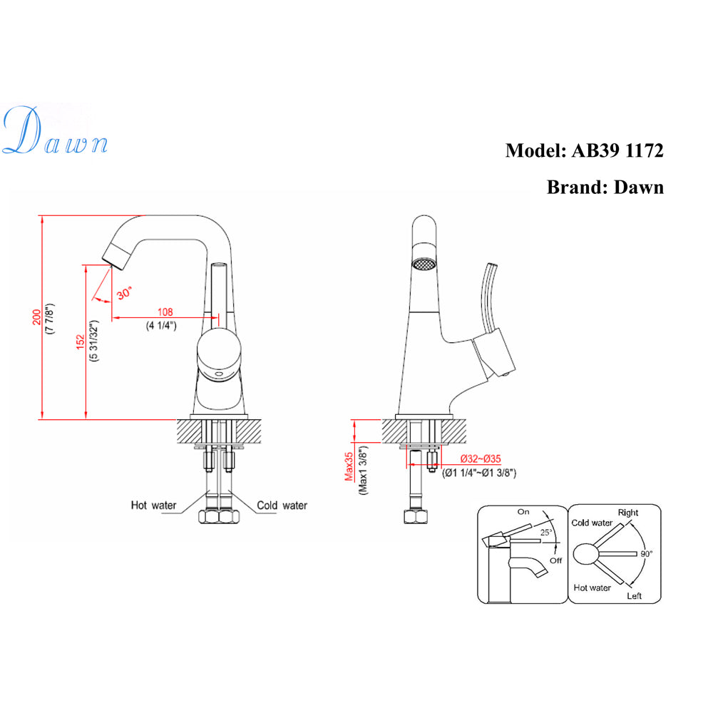 Dawn Single Lever Lavatory Faucet In Chrome Model# AB39 1172C