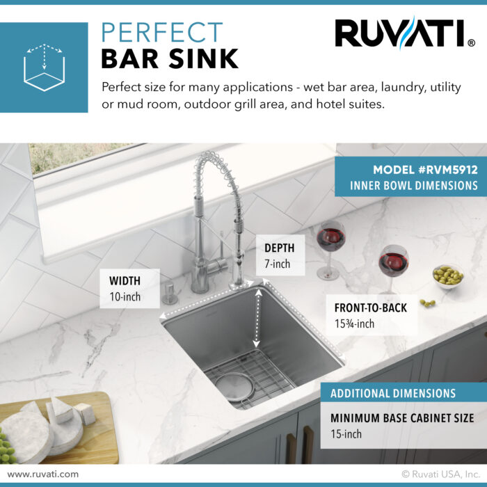 Modena Model: RVM5912 Ruvati 12-inch Undermount Bar Prep Kitchen Sink 16 Gauge Stainless Steel Single Bowl – RVM5912