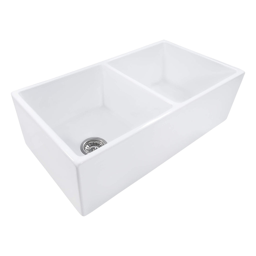 Fiamma Model: RVL2311WH Ruvati 33 x 18 inch Fireclay Farmhouse Apron-Front Kitchen Sink Double Bowl – White – RVL2311WH