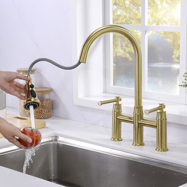 8” Double Handle 3 Hole Kitchen Faucet in Satin Gold Model# KSK8239SG