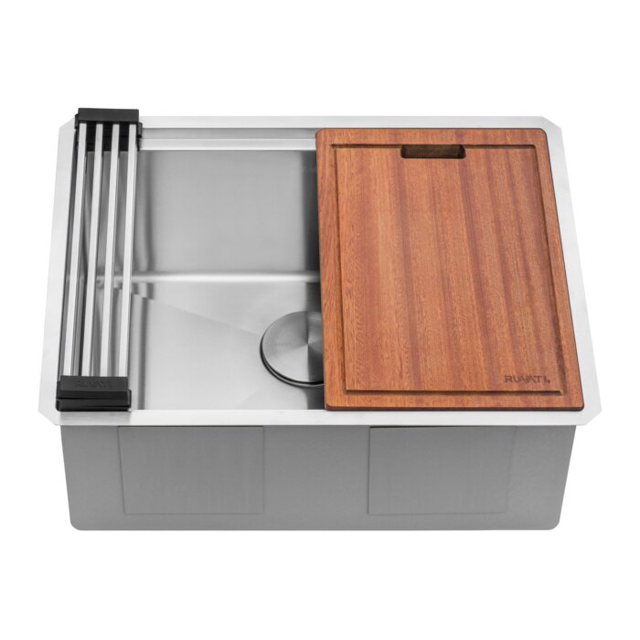 Roma Pro Ruvati 24-inch Workstation Rounded Corners Undermount Ledge Kitchen Sink with Accessories – Model # RVH8324