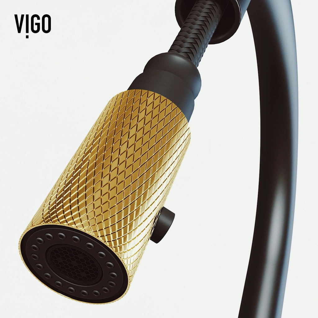 VIGO - Bristol Pull-Down Single Lever Kitchen Faucet In Matte Brushed Gold/Matte Black Model# VG02033MGMB