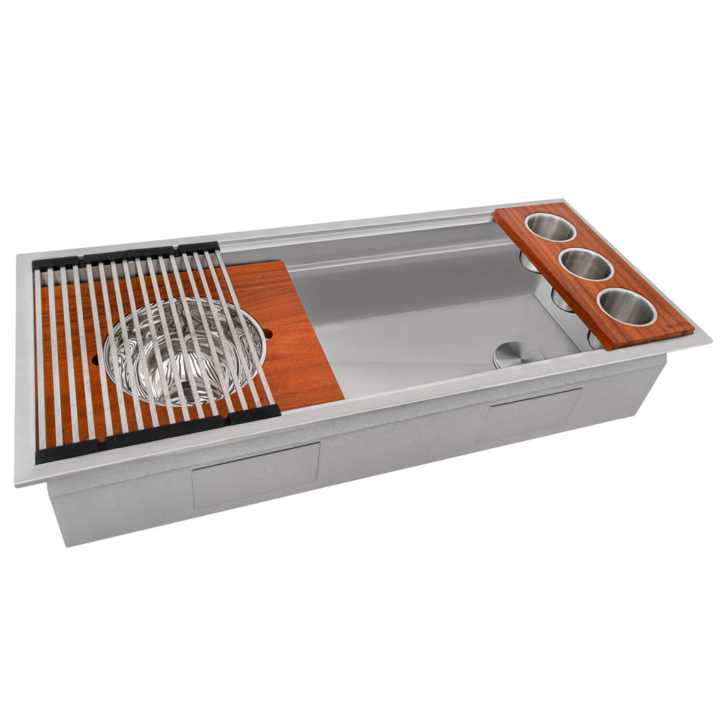 Dual Tier Model: RVH8433 Ruvati 45-inch Workstation Two-Tiered Ledge Kitchen Sink Drop-in Topmount 16 Gauge Stainless Steel – RVH8433