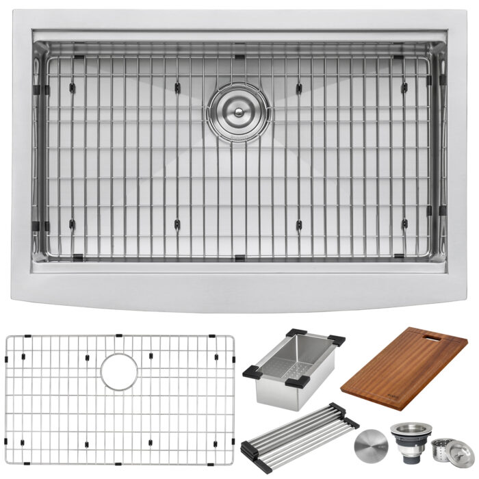 Verona Ruvati 33-inch Apron-front Workstation Farmhouse Kitchen Sink 16 Gauge Stainless Steel Single Bowl – Model # RVH9200