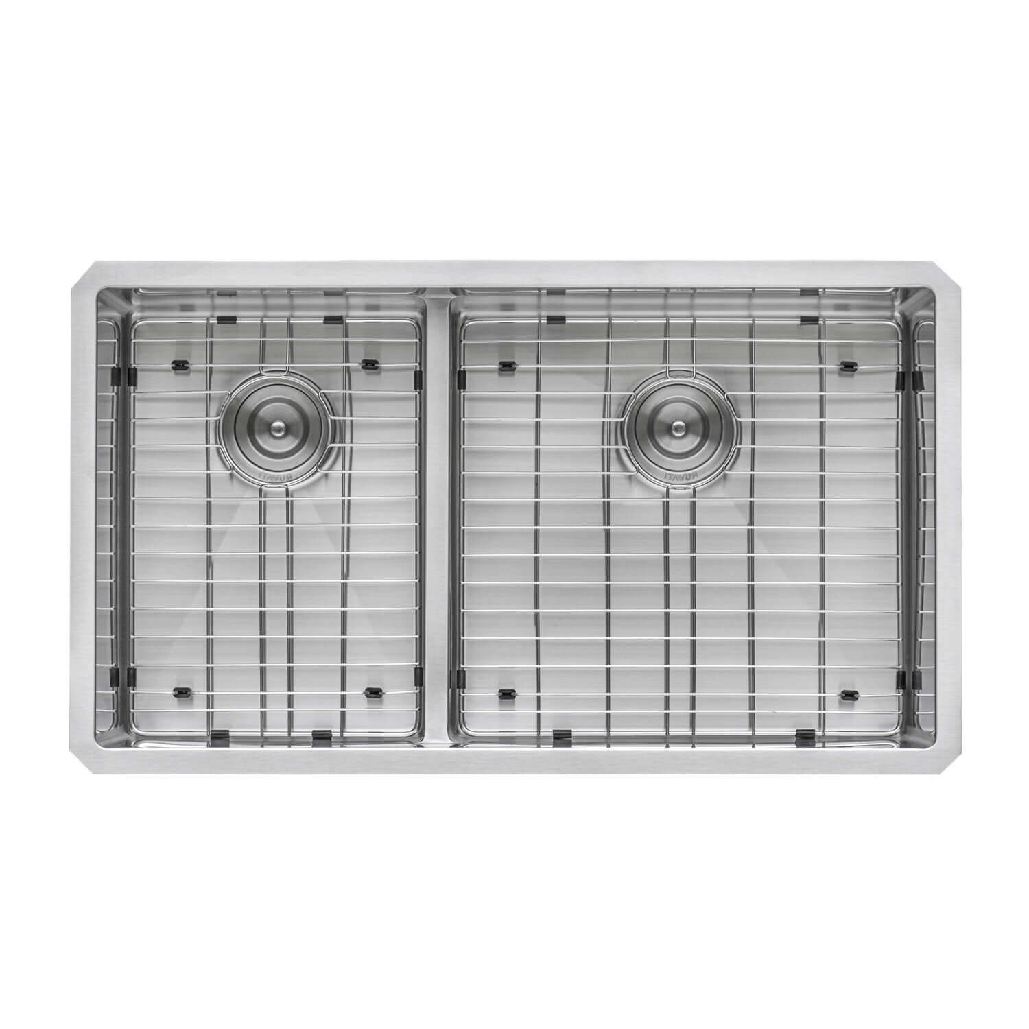 Urbana Ruvati 33" Low-Divide Undermount 40/60 Double Bowl 16 Gauge Rounded Corners Stainless Steel Kitchen Sink – Model # RVH7418