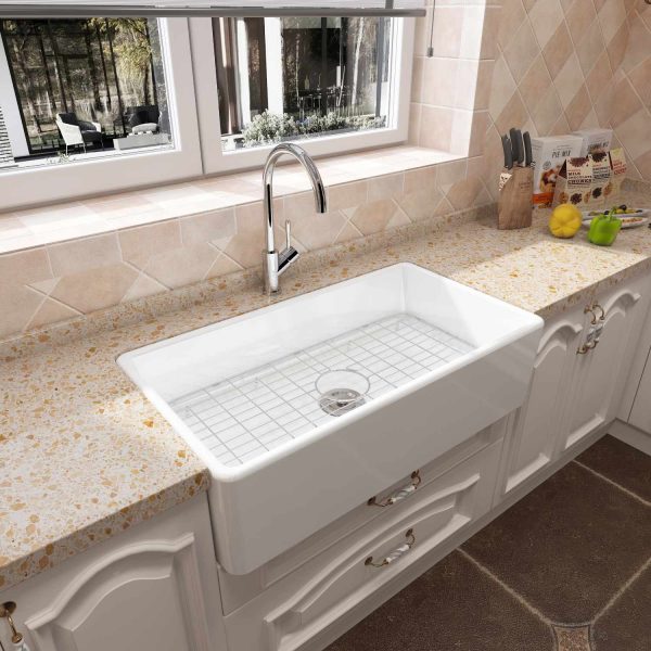 Oakland 36″ Single Bowl Porcelain Apron Farm Sink in White Model # KPF3620W-CB