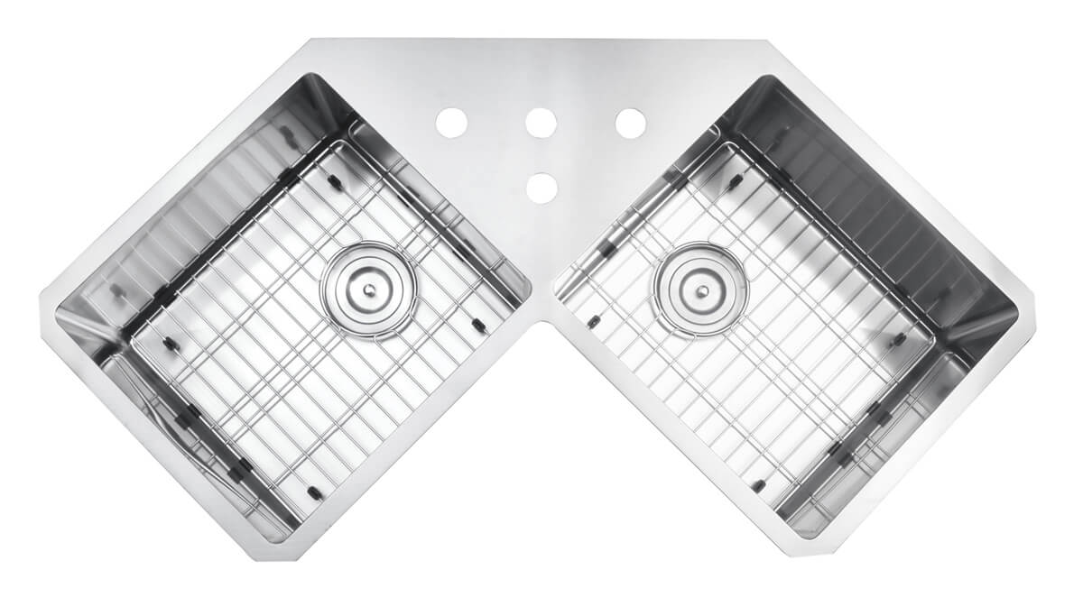 Gravena Ruvati Corner Butterfly Undermount Kitchen Sink 16 Gauge 44″ Double Bowl – Model # RVH8400
