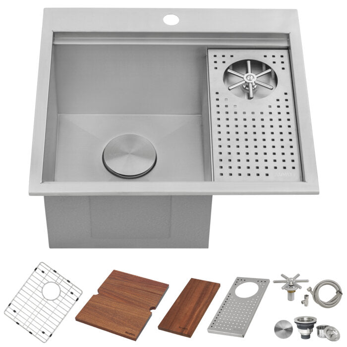Ibiza Model: RVH8262ST Ruvati Glass Rinser and Sink Combo 22" Workstation for Wet Bar Bottle Washer Drop in Top Mount – Model# RVH8262ST