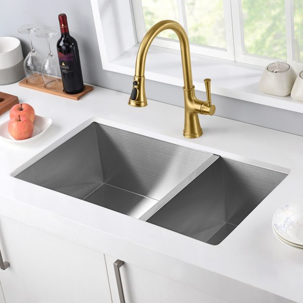 32″ Undermount Stainless Steel 70/30 or 30/70 Double Bowl Kitchen Sink - Model #KSH321910BS