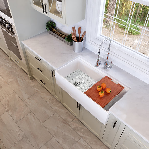 Nantucket Sinks - 36" Fireclay Farmhouse Workstation Single Bowl Kitchen Sink In White Model# T-PS36W