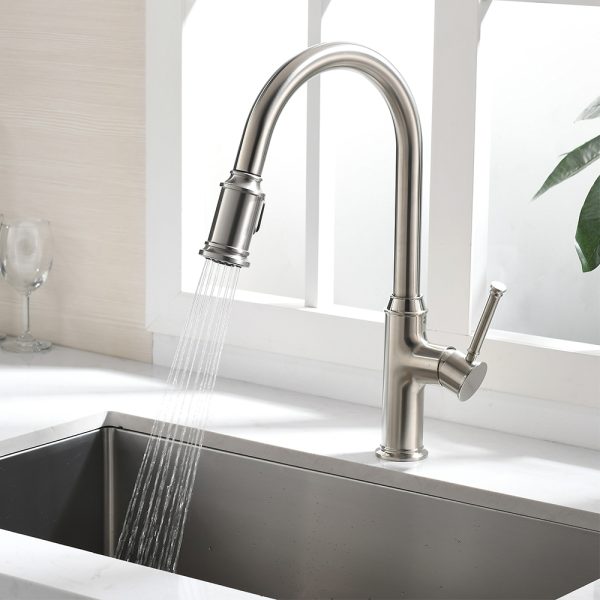 Single Handle Pull-Down 1 Hole Kitchen Faucet in Brushed Nickel Model# KSK1124BN