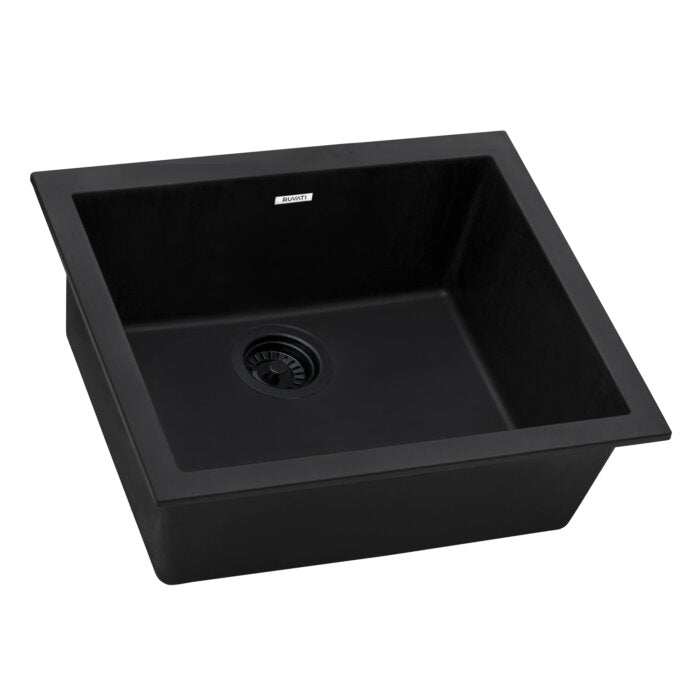 epiGranite Model: RVG2022BK Ruvati 21 x 17 inch Granite Composite Quartz Undermount Single Bowl Wet Bar Prep Sink – Midnight Black – RVG2022BK