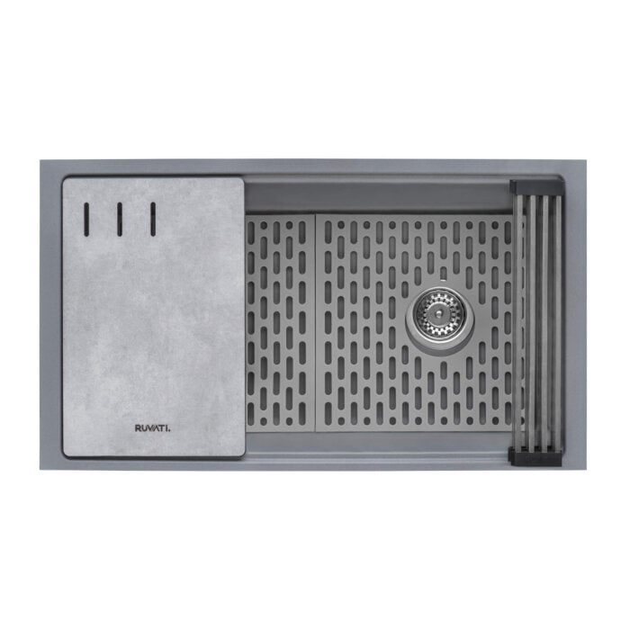 epiStage Model: RVG2302UG Ruvati 33-inch Undermount Workstation Granite Composite Quartz Kitchen Sink Urban Gray – RVG2302UG