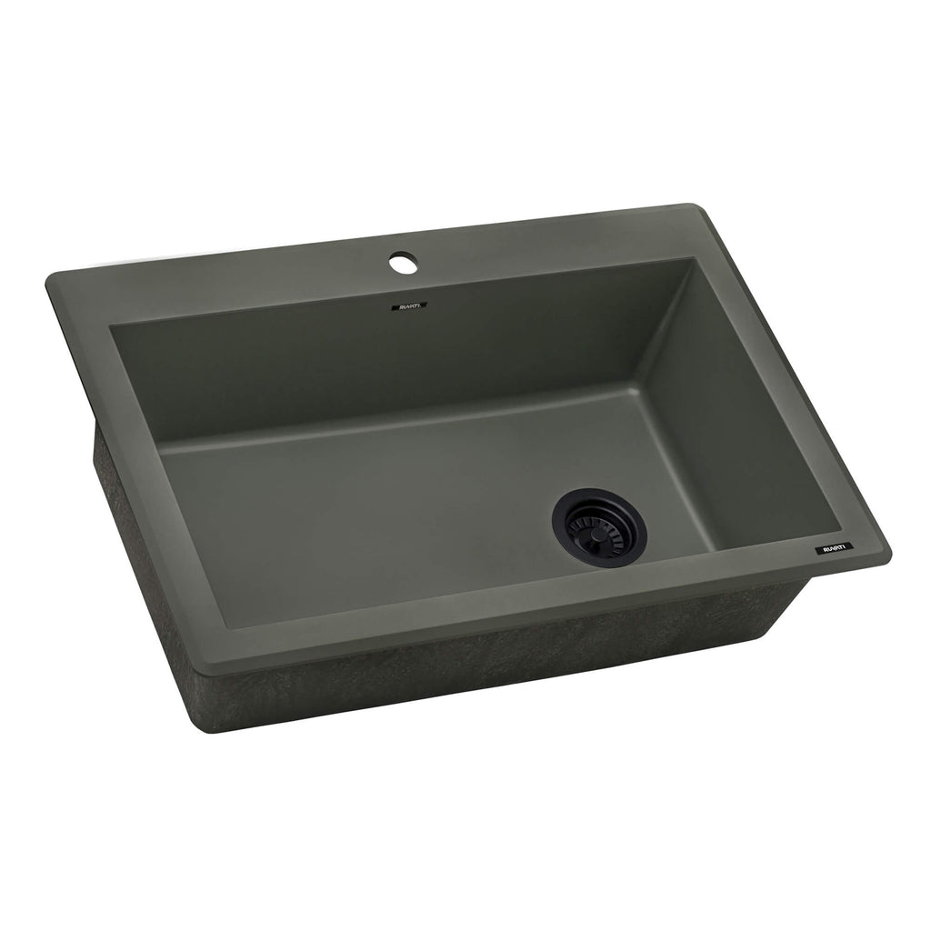 epiGranite Model: RVG1033RN Ruvati 33 x 22 inch Granite Composite Quartz Drop-in Topmount Single Bowl Kitchen Sink – Juniper Green – RVG1033RN