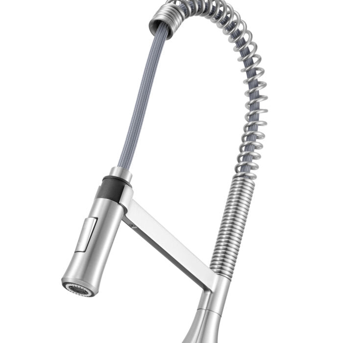 Seneca Model: RVF1233BN Ruvati Seneca Stainless Steel Single Handle Pull Down Kitchen Faucet Tall Spring Commercial with Pre-Rinse Sprayer – RVF1233BN