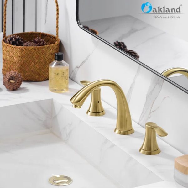 Oakland Wide Spread Bathroom Sink Faucet with Pop Up Drain in Satin Gold Model# KSB8232SG