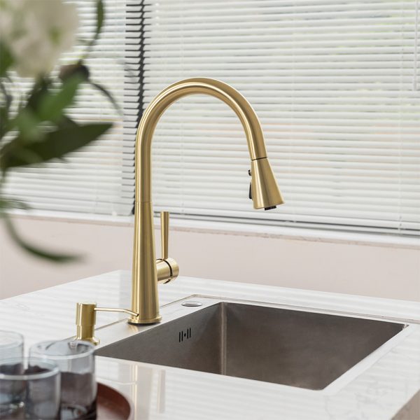 Single Handle Pull-Down 1 Hole Kitchen Faucet in Satin Gold Model# KSK1123SG