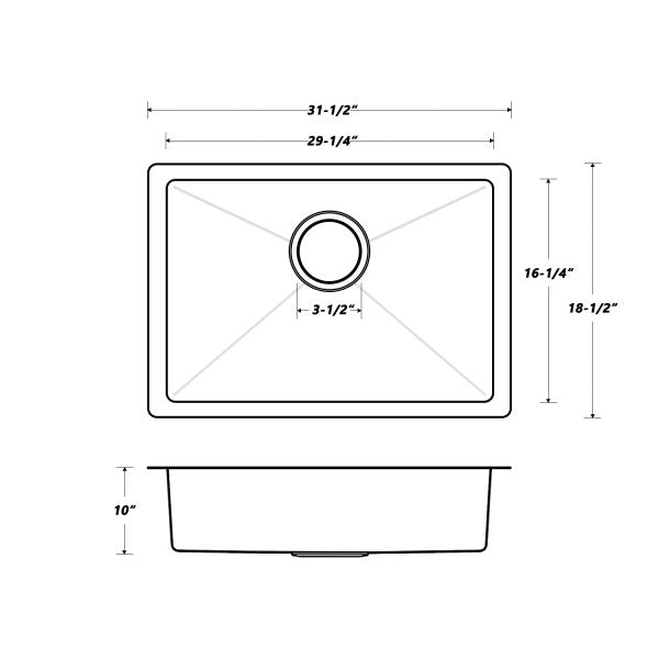 Oakland 32″ Undermount Granite Composite Single Bowl Kitchen Sink In Black Model# KGU321910BK