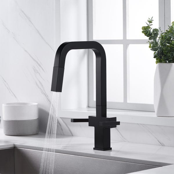 Two Handles 1 Hole High-Arc Kitchen Faucet in Matte Black Model# KSK1219MB