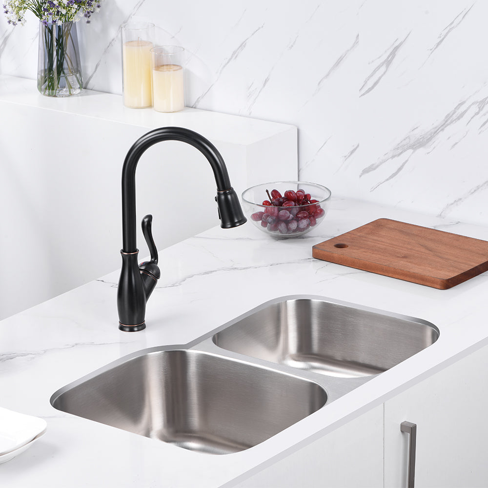 Oakland 32″ x 20″ Undermount Stainless Steel 60/40 Unequal Double Bowl Kitchen Sink Model# KSU322097B