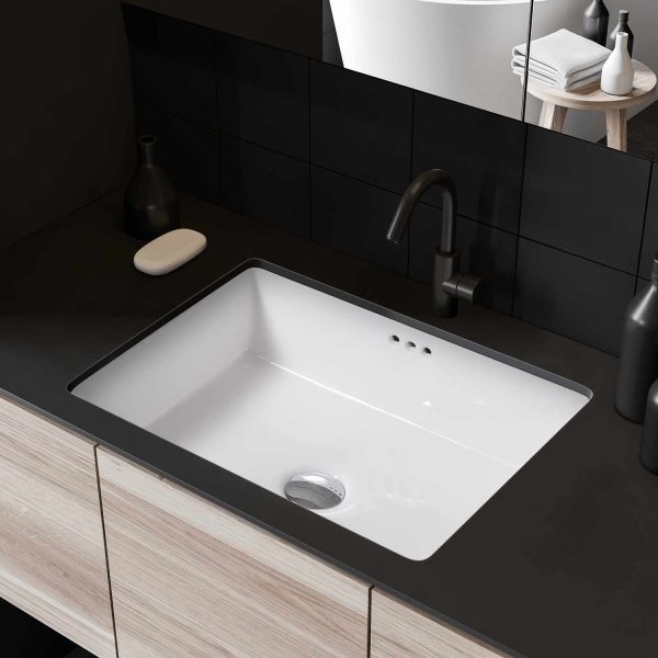 Oakland 17″ x 13″ White Rectangular Undermount Ceramic Bathroom Sink with Overflow Drain – Model# LVU1713W