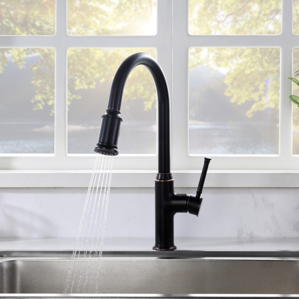 Single Handle Pull-Down 1 Hole Kitchen Faucet in Oil Rubbed Bronze Model# KSK1124RB