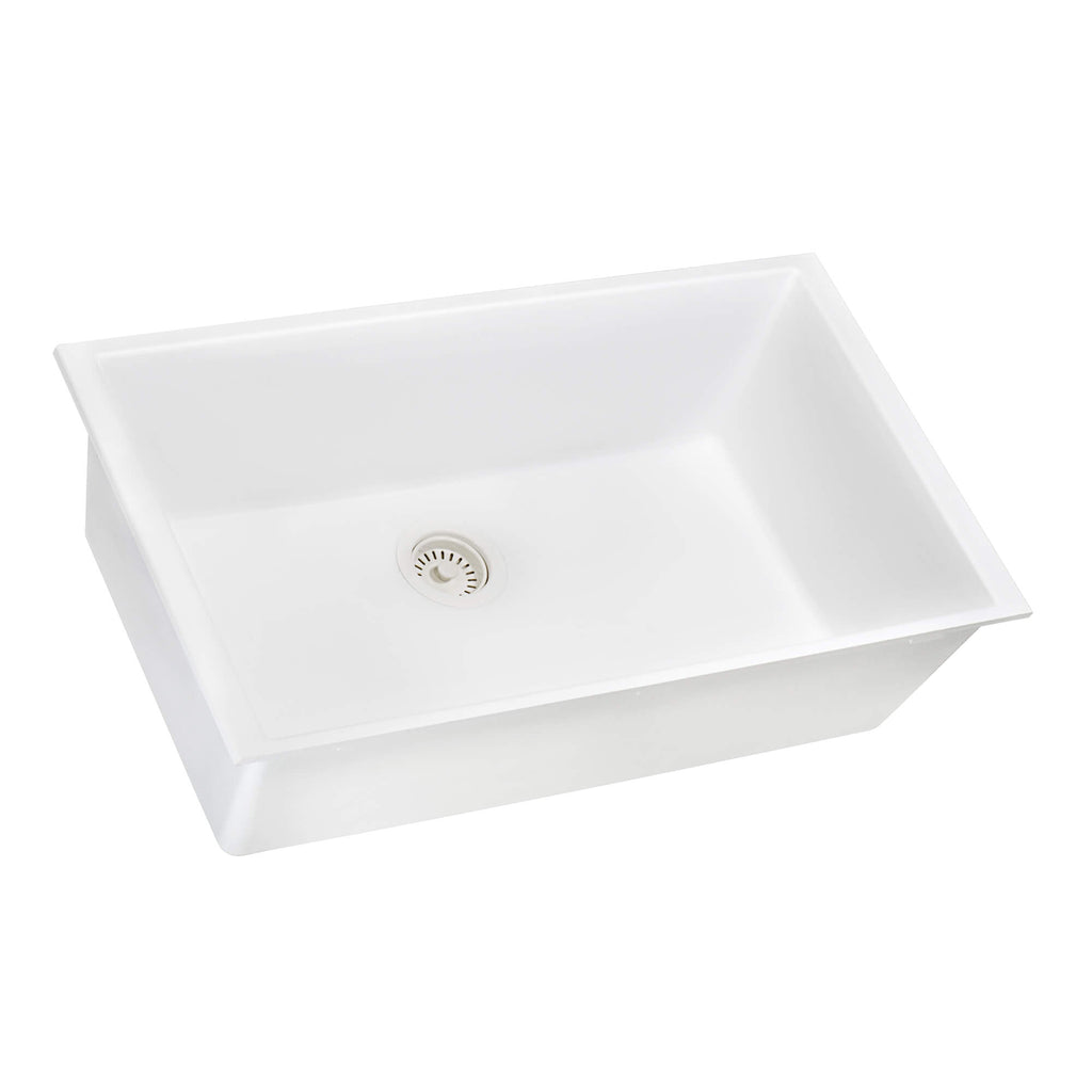 epiGranite Model: RVG2027WH Ruvati 27 x 18 inch Granite Composite Quartz Undermount Single Bowl Kitchen Sink – Arctic White Matte – RVG2027WH