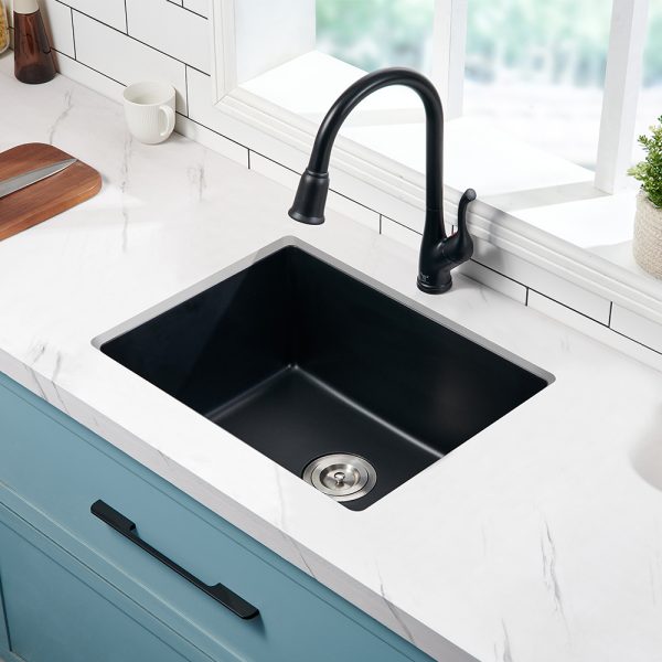 Oakland 23″ Undermount Granite Composite Single Bowl Kitchen Sink In Black Model# KGU23189BK