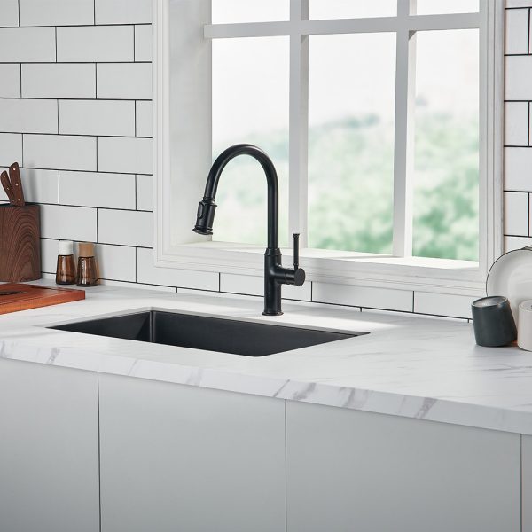 Oakland 27″ Undermount Granite Composite Single Bowl Kitchen Sink In Black Model# KGU27189BK