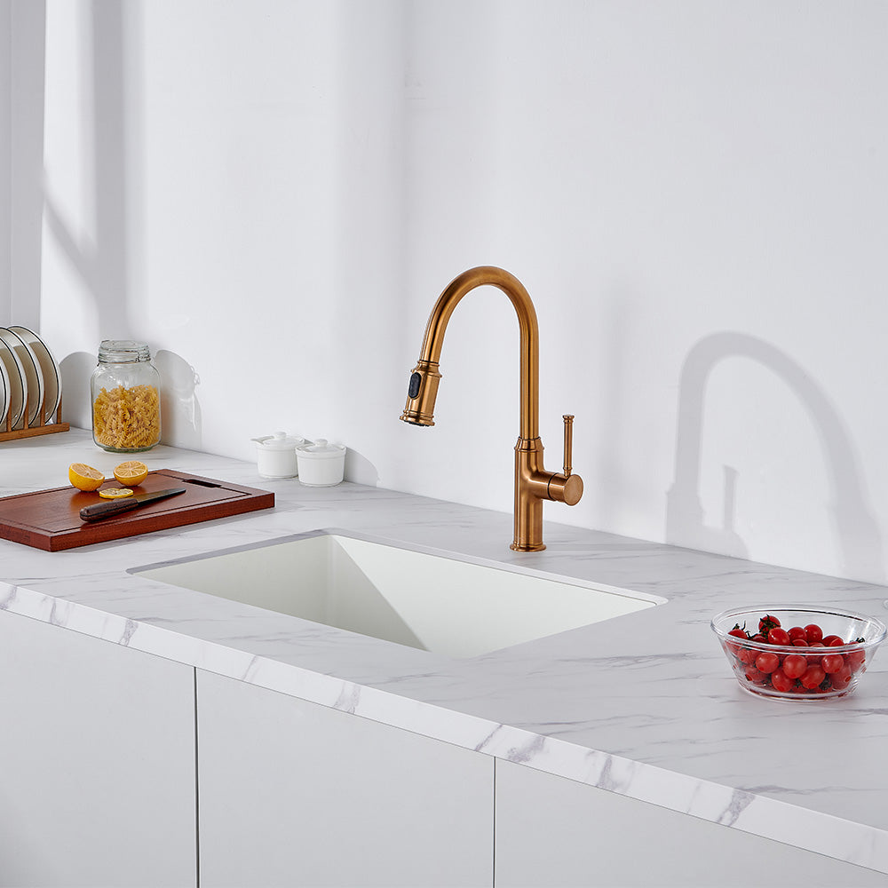 Oakland 27″ Undermount Granite Composite Single Bowl Kitchen Sink In White Model# KGU27189WT