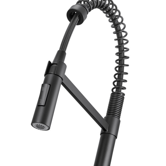 Seneca Model: RVF1243MB Ruvati Seneca Single Handle Pull Down Spiral Spring Kitchen Faucet with Sprayer in Matte Black – RVF1243MB