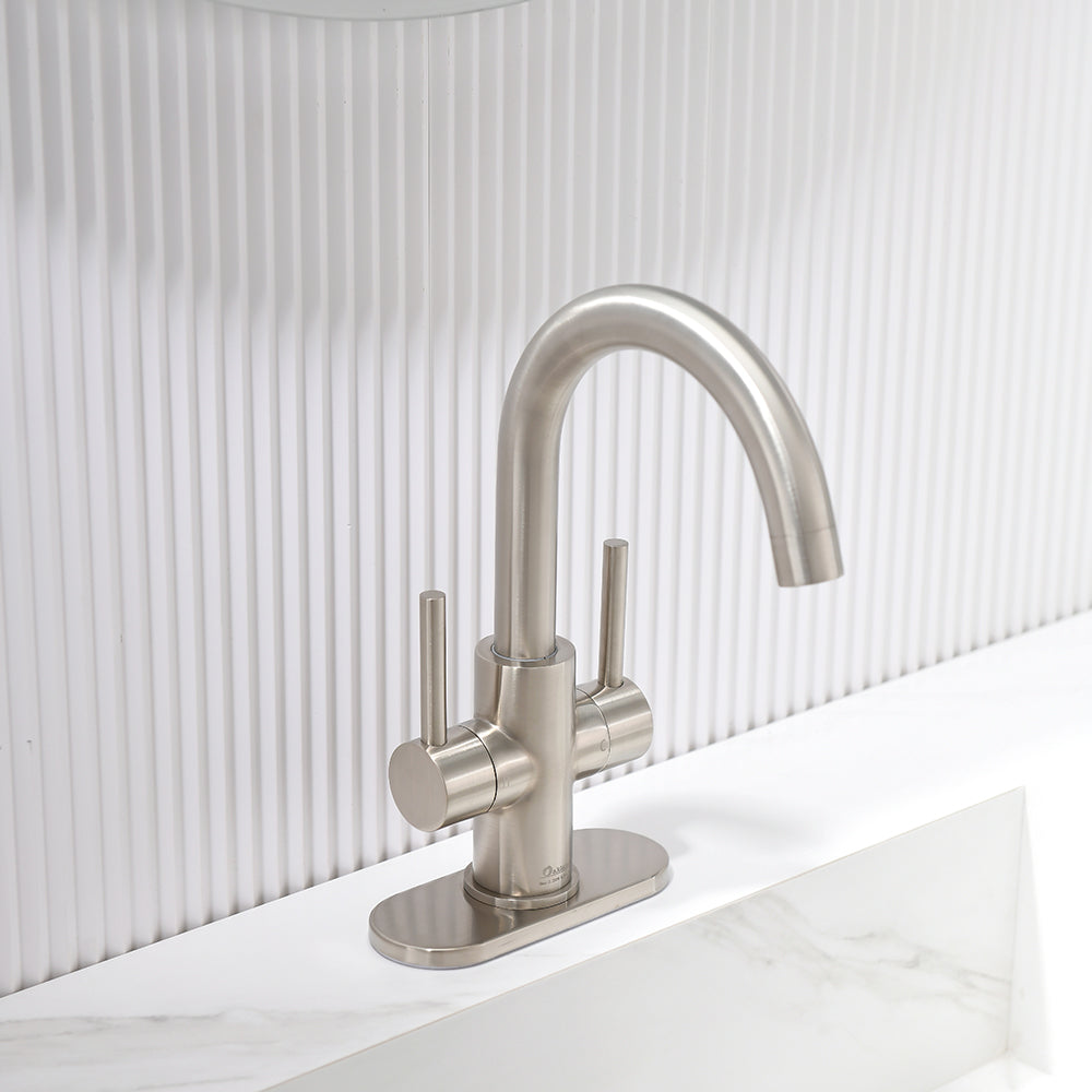 Oakland Two Handles Bathroom Sink Faucet with Pop Up Drain in Brushed Nickel Model#KSB1217BN
