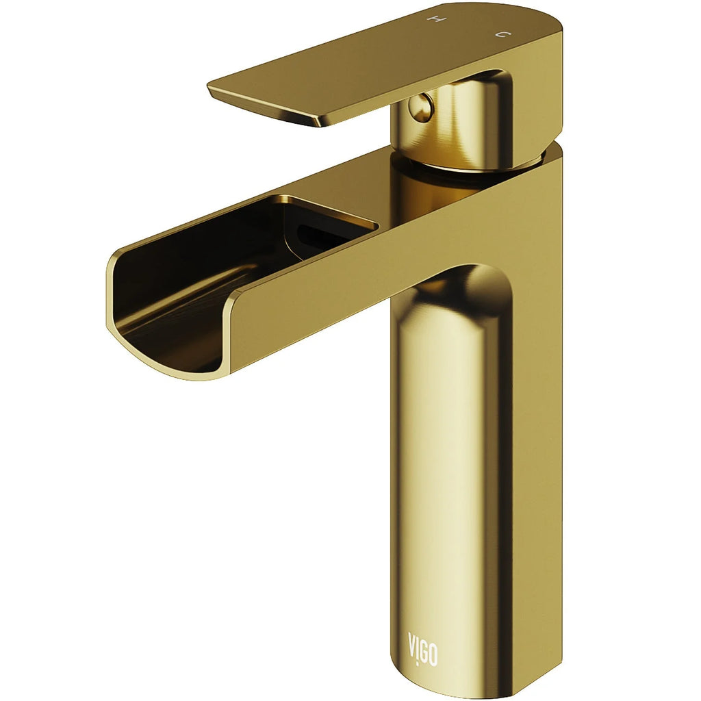 VIGO - Amada Single Hole Open Spout Bathroom Faucet In Matte Brushed Gold Finish Model# VG01042MG