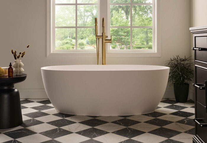 Canali Ruvati 59-inch Matte White epiStone Solid Surface Oval Freestanding Bathtub Canali – Model# RVB6744WH