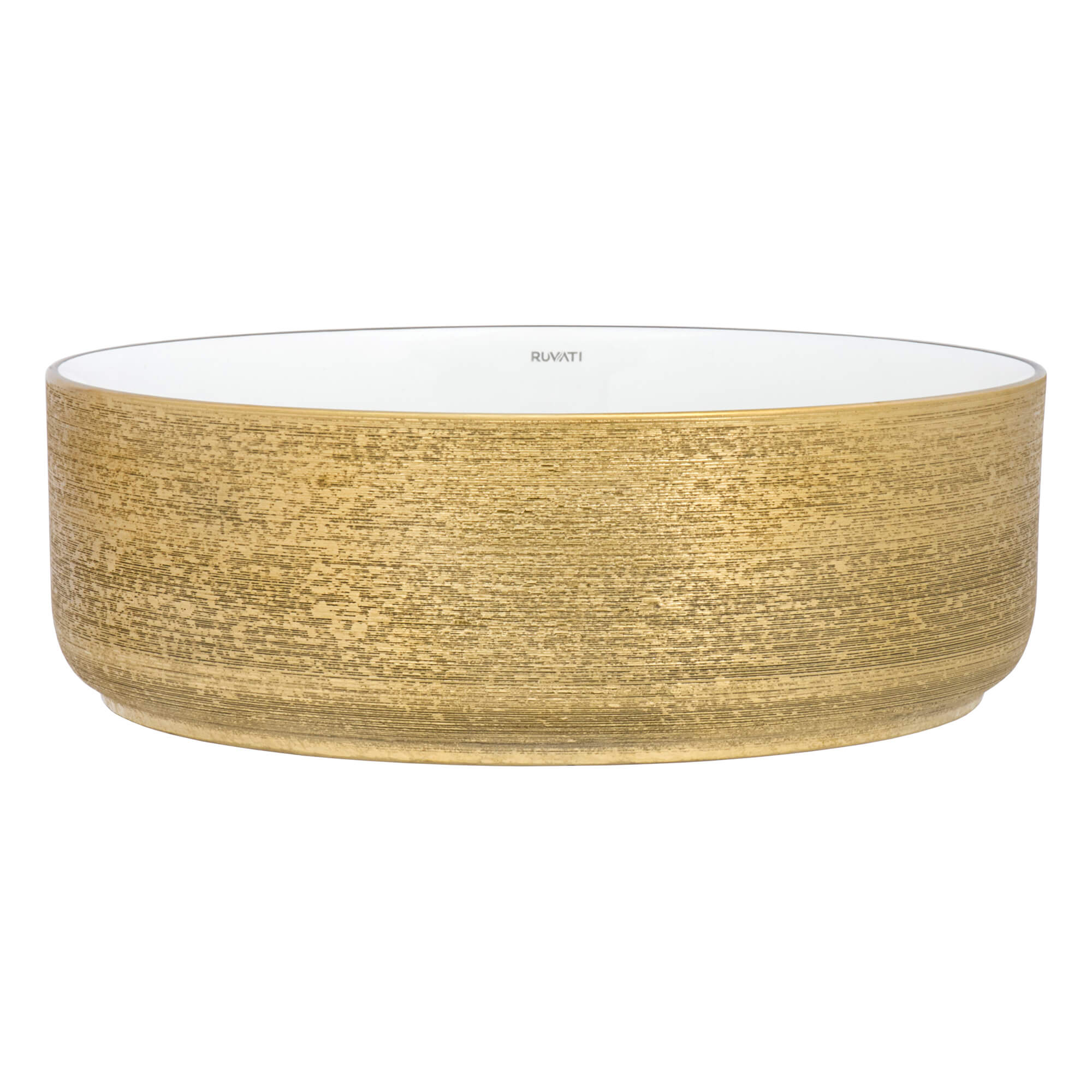 Pietra Ruvati 14" Bathroom Vessel Sink Round Gold Decorative Art Above Vanity Counter White Ceramic – Model# RVB0314WG