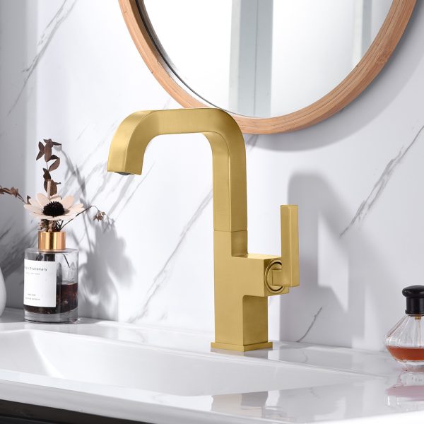 Oakland Single Handle Bathroom Sink Faucet with Pop Up Drain in Satin Gold Model# KSB1142SG