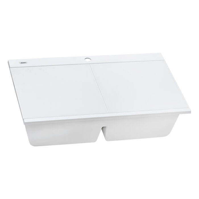 epiGranite Model: RVG1350WH Ruvati 34 inch epiGranite Drop-in Topmount Workstation Ledge Granite Composite Quartz Kitchen Sink – Arctic White Matte – RVG1350WH