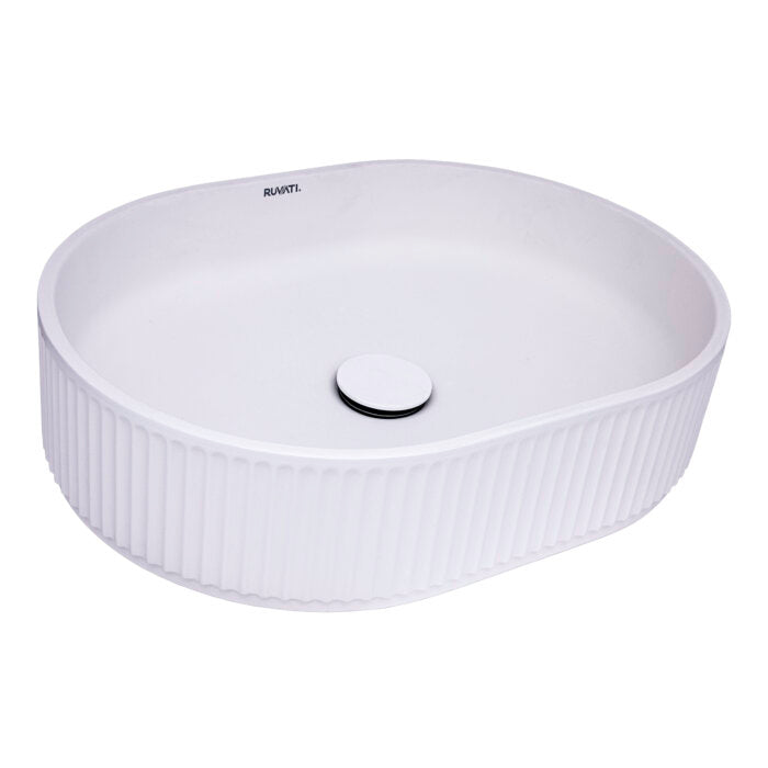 Cordona Model: RVB2819WH Ruvati 19 x 14 inch Fluted Vessel Bathroom Sink epiStone Solid Surface Modern Oval Matte White – RVB2819WH
