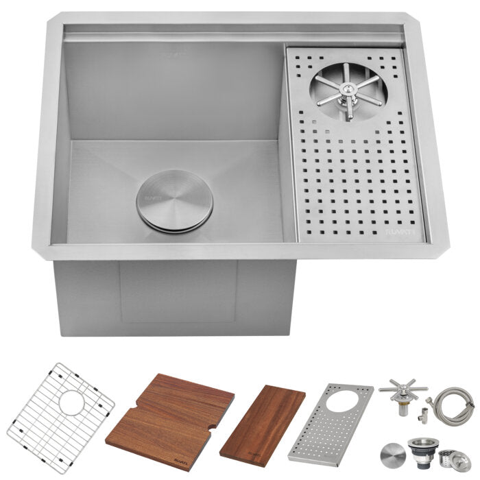 Ibiza Ruvati Glass Rinser and Sink Combo 22" Workstation for Wet Bar Bottle Washer Undermount – Model# RVH8542ST