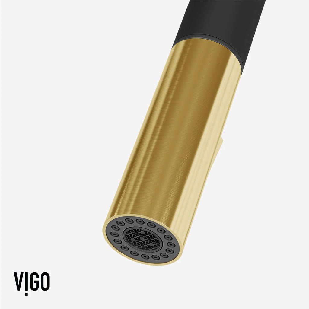 VIGO - Greenwich 18 in. Single Handle Pull-Down Kitchen Faucet In Primary Matte Black/Matte Brushed Gold Finish Model# VG02029SMBMGB