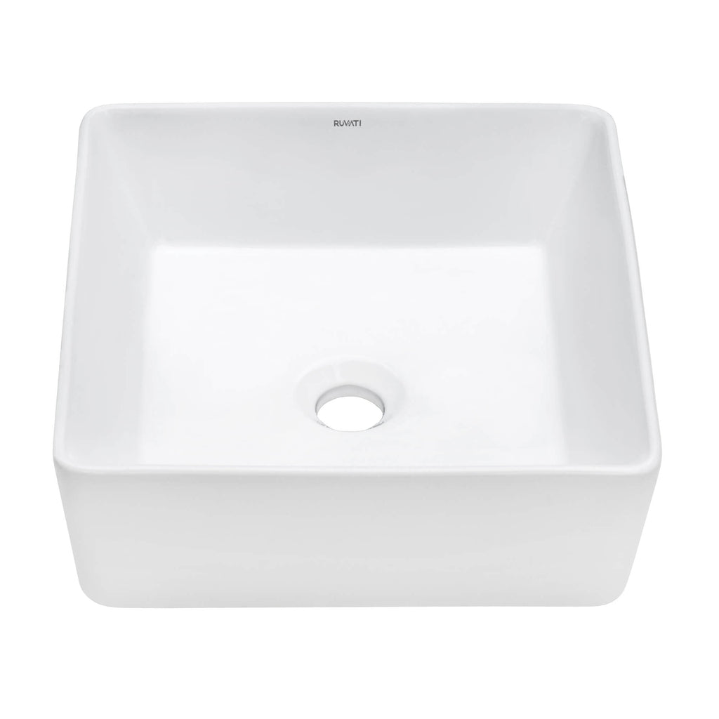 Vista Model: RVB1616 Ruvati 15 x 15 inch Bathroom Vessel Sink White Square Above Counter Porcelain Ceramic – RVB1616