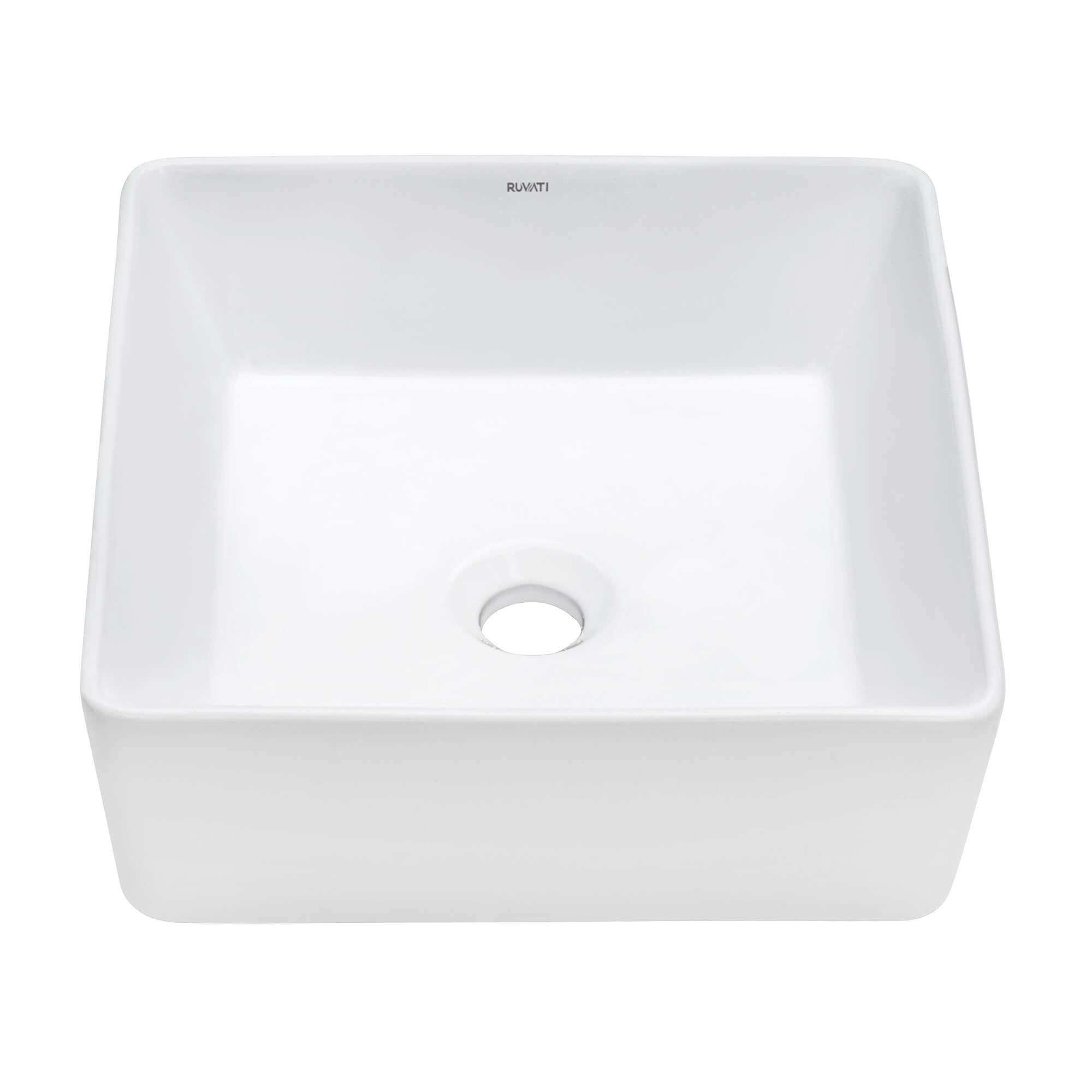 Vista Model: RVB1616 Ruvati 15 x 15 inch Bathroom Vessel Sink White Square Above Counter Porcelain Ceramic – RVB1616