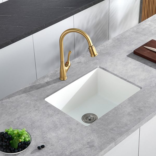 Oakland 23″ Undermount Granite Composite Single Bowl Kitchen Sink In White Model# KGU23189WT